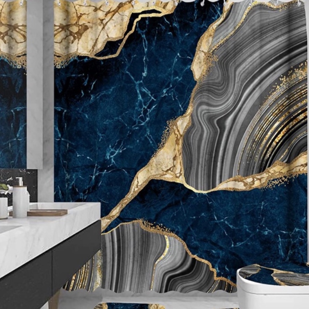 4Pcs Marble Shower Curtain Set